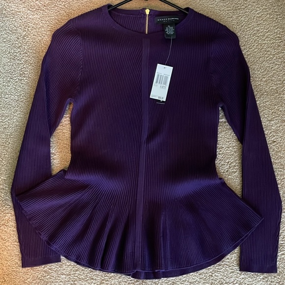 Purple Stretchy long sleeve top with Peplum bottom, PL, NWT - Picture 1 of 7